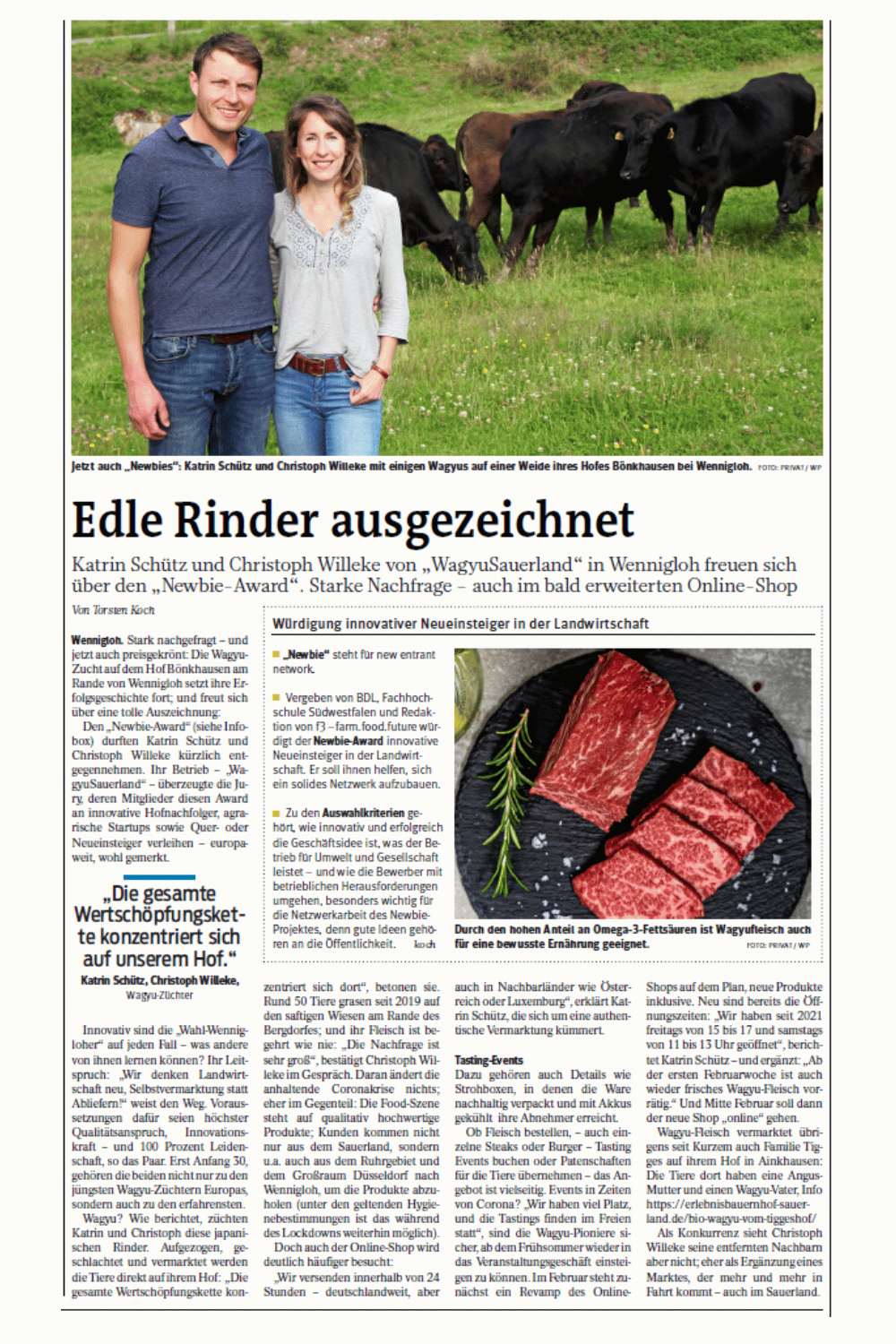 Wagyu Sauerland ausgezeichnet, bestes Fleisch